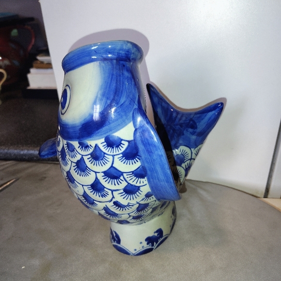 VTG Ashley Belle Fish Vase Blue & - Picture 3 of 4